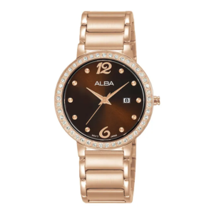 Alba Fashion AH7BJ8X1 Ladies Brown Dial Rose Gold Stainless Steel Strap