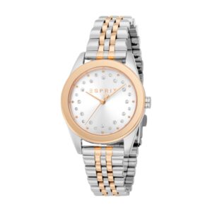 ESPRIT Women's Two Tone Silver & Rose Gold Color Watch With Silver Dial And Metal Bracelet