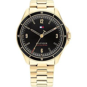 Tommy Hilfiger black dial bracelet watch in gold 1791903