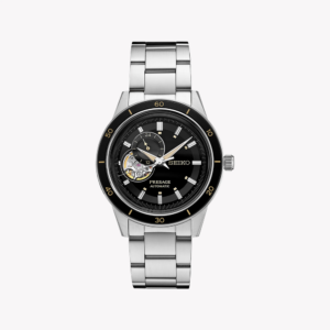 Seiko Men's Silver Stainless Steel, Black Dial | Ssa425j1
